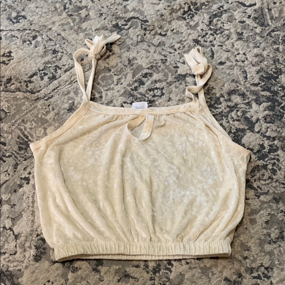 Cream Sleeveless Crop Tank Top with Tie Front